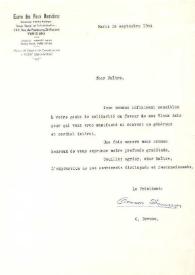 Portada:Carta dirigida a Arthur Rubinstein. París (Francia), 16-09-1964
