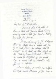 Portada:Carta dirigida a Aniela Rubinstein. Bath (Inglaterra), 14-04-1982