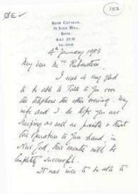 Portada:Carta dirigida a Aniela Rubinstein. Bath (Inglaterra), 04-01-1983