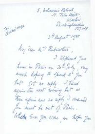 Portada:Carta dirigida a Aniela Rubinstein. Marlow, Backinghamshire (Inglaterra), 03-08-1985