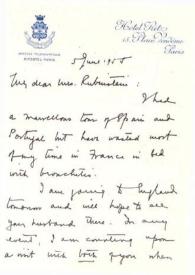 Portada:Carta dirigida a Aniela Rubinstein. París (Francia), 05-06-1955
