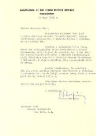 Portada:Carta dirigida a Aniela Rubinstein. Washington D. C., 13-05-1965