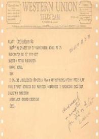 Portada:Telegrama dirigido a Arthur Rubinstein. Washington D. C., 17-01-1966