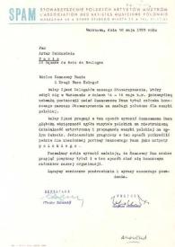 Portada:Carta dirigida a Arthur Rubinstein. Varsovia (Polonia), 18-05-1959