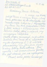 Portada:Carta dirigida a Arthur Rubinstein. Varsovia (Polonia), 16-09-1966