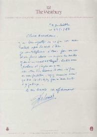 Portada:Carta dirigida a Aniela Rubinstein. Londres (Inglaterra), 27-01-1987