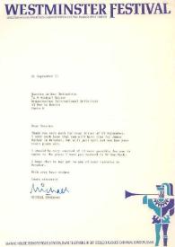 Portada:Carta dirigida a Arthur Rubinstein. Londres (Inglaterra), 21-09-1971