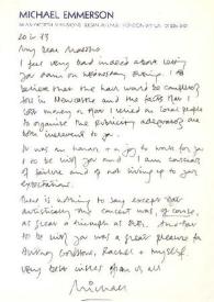 Portada:Carta dirigida a Arthur Rubinstein. Londres (Inglaterra), 20-04-1973