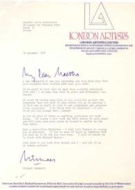Portada:Carta dirigida a Arthur Rubinstein. Londres (Inglaterra), 16-12-1974