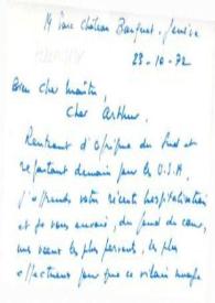 Portada:Tarjeta dirigida a Arthur Rubinstein. Ginebra (Suiza), 23-10-1972