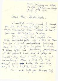 Portada:Carta dirigida a Aniela Rubinstein. Pacific Palisades (California), 27-07-1941