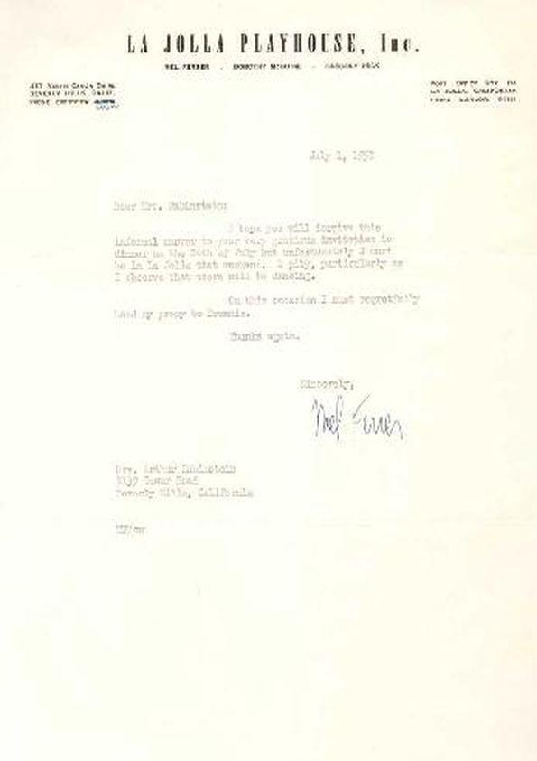 Carta dirigida a Aniela Rubinstein. Beverly Hills (California), 01-07-1952 | Biblioteca Virtual Miguel de Cervantes