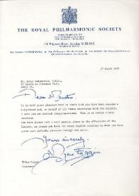 Portada:Carta dirigida a Arthur Rubinstein. Londres (Inglaterra), 17-03-1977
