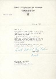 Portada:Carta dirigida a Arthur Rubinstein. Nueva York, 05-07-1951