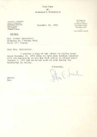 Portada:Carta dirigida a Aniela Rubinstein. Nueva York, 29-12-1976