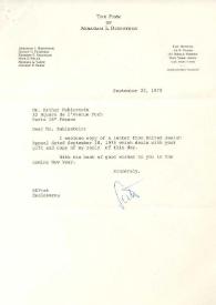 Portada:Carta dirigida a Arthur Rubinstein. Nueva York, 20-09-1979