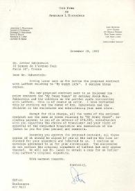 Portada:Carta dirigida a Arthur Rubinstein. Nueva York, 19-11-1979