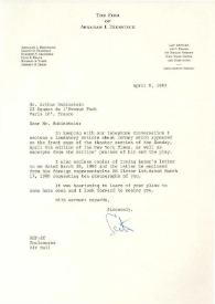 Portada:Carta dirigida a Arthur Rubinstein. Nueva York, 09-04-1980