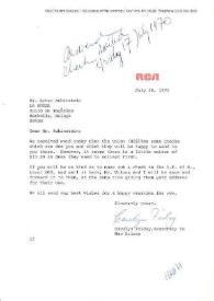 Portada:Carta dirigida a Arthur Rubinstein. Nueva York, 10-07-1970