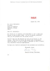 Portada:Carta dirigida a Arthur Rubinstein. Nueva York, 25-08-1970