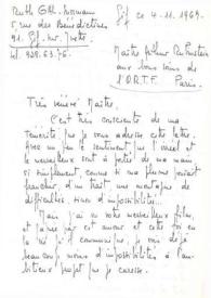 Portada:Carta dirigida a Arthur Rubinstein. Gif sur Yvette (Francia), 04-11-1969