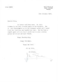 Portada:Carta dirigida a Aniela Rubinstein. Antibes (Francia), 25-11-1985