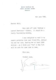 Portada:Carta dirigida a Aniela Rubinstein. Antibes (Francia), 04-06-1986
