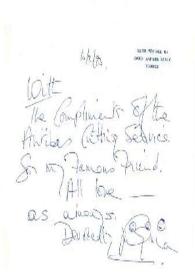 Portada:Carta dirigida a Aniela Rubinstein. Antibes (Francia), 10-02-1993