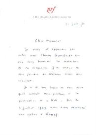 Portada:Carta dirigida a  Arthur Rubinstein. París (Francia), 21-06-1971
