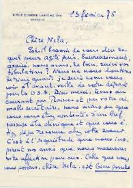 Portada:Carta dirigida a Aniela Rubinstein. París (Francia), 13-02-1975