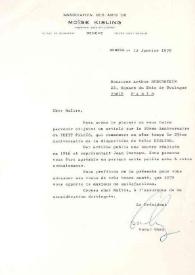 Portada:Carta dirigida a Arthur Rubinstein. Ginebra (Suiza), 12-01-1979 