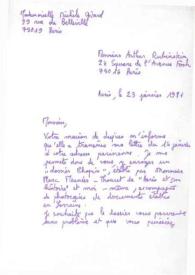 Portada:Carta dirigida a Arthur Rubinstein. París (Francia), 23-01-1981