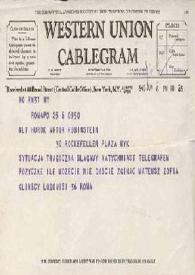 Portada:Telegrama dirigido a Arthur Rubinstein. Roma (Italia), 06-06-1940