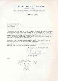 Portada:Carta dirigida a Arthur Rubinstein. Nueva York, 09-02-1976