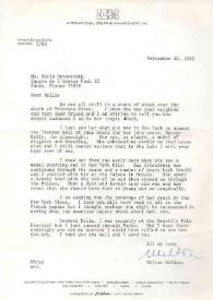 Portada:Carta dirigida a Aniela Rubinstein. Nueva York (Estados Unidos), 20-09-1982