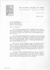 Portada:Carta dirigida a Arthur Rubinstein. Nueva York, 12-06-1972