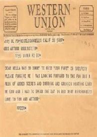 Portada:Telegrama dirigido a Aniela Rubinstein. Beverly Hills (California), 28-06-1948