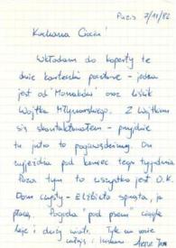 Portada:Carta dirigida a Aniela Rubinstein. París (Francia), 07-11-1982