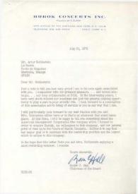 Portada:Carta dirigida a Arthur Rubinstein. Nueva York, 31-07-1975