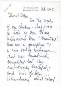 Portada:Carta dirigida a Arthur Rubinstein. Washington D.C., 21-02-1971