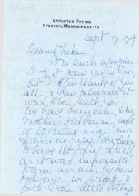 Portada:Carta dirigida a Aniela Rubinstein. Ipswich (Massachusetts), 19-09-1959