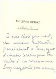 Portada:Tarjeta dirigida a Arthur Rubinstein. París (Francia), 28-06-1956