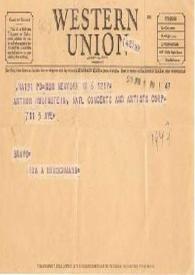 Portada:Telegrama dirigido a Arthur Rubinstein. Nueva York, 06-01-1949