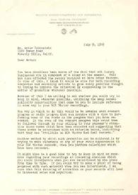 Portada:Carta dirigida a Arthur Rubinstein. Nueva York, 08-07-1948
