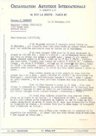 Portada:Carta dirigida a Arthur Rubinstein. París (Francia), 30-11-1949