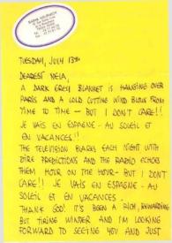 Portada:Carta dirigida a Aniela Rubinstein. París (Francia), 13-07-1993
