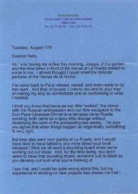 Portada:Carta dirigida a Aniela Rubinstein. París (Francia), 17-08-1993