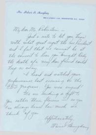 Portada:Carta dirigida a Arthur Rubinstein. Washington D.C.