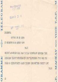 Portada:Telegrama dirigido a Arthur Rubinstein. Nueva York, 28-09-1957