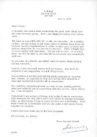 Portada:Carta dirigida a Arthur Rubinstein. Nueva York, 01-06-1961